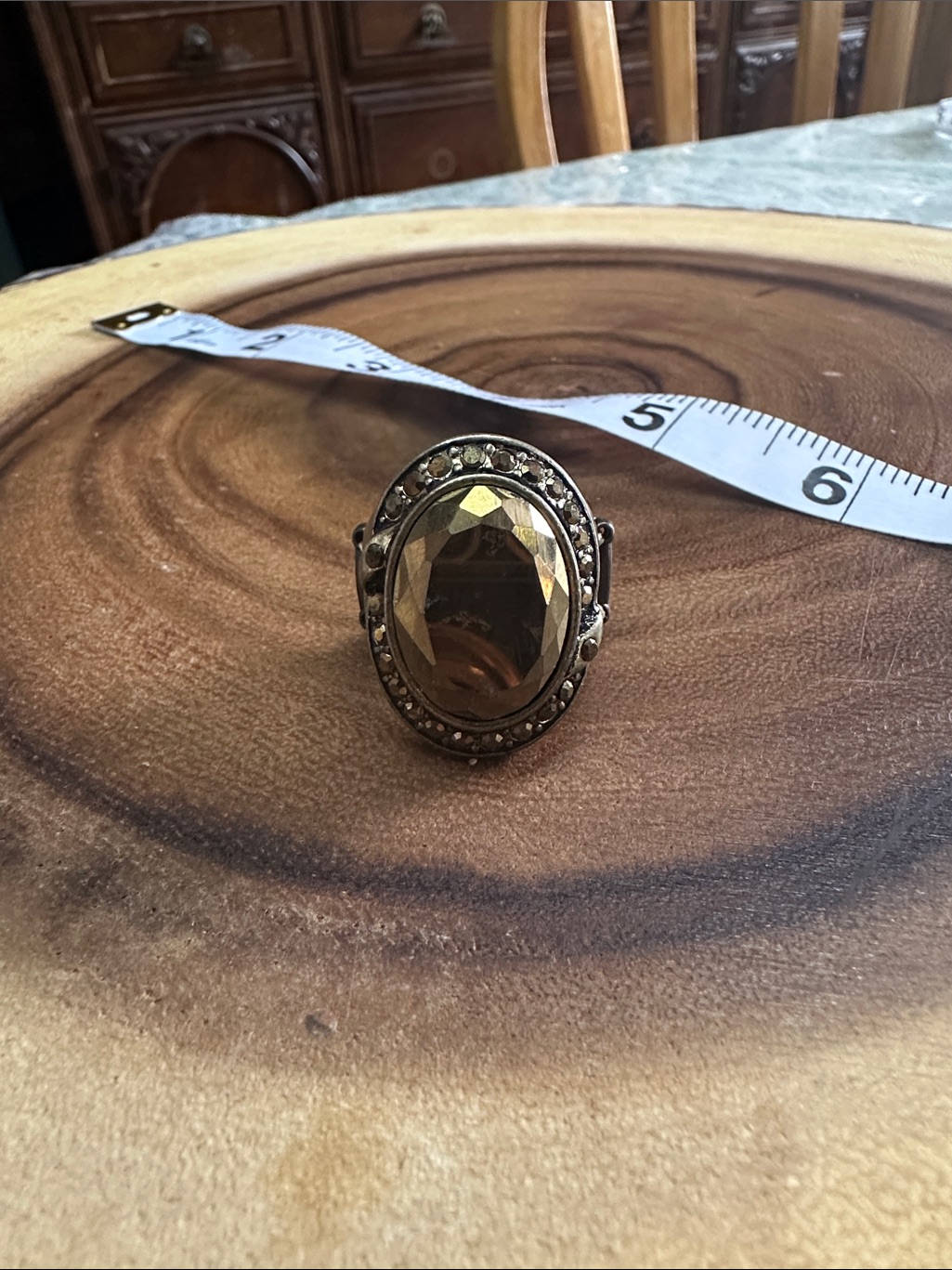 Gold-Tone Oval Crystal Statement Ring